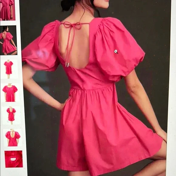 ANTHROPOLOGIE PUFF-SLEEVE ROMPER DRESS New With Tags Size 8 - Picture 2 of 4